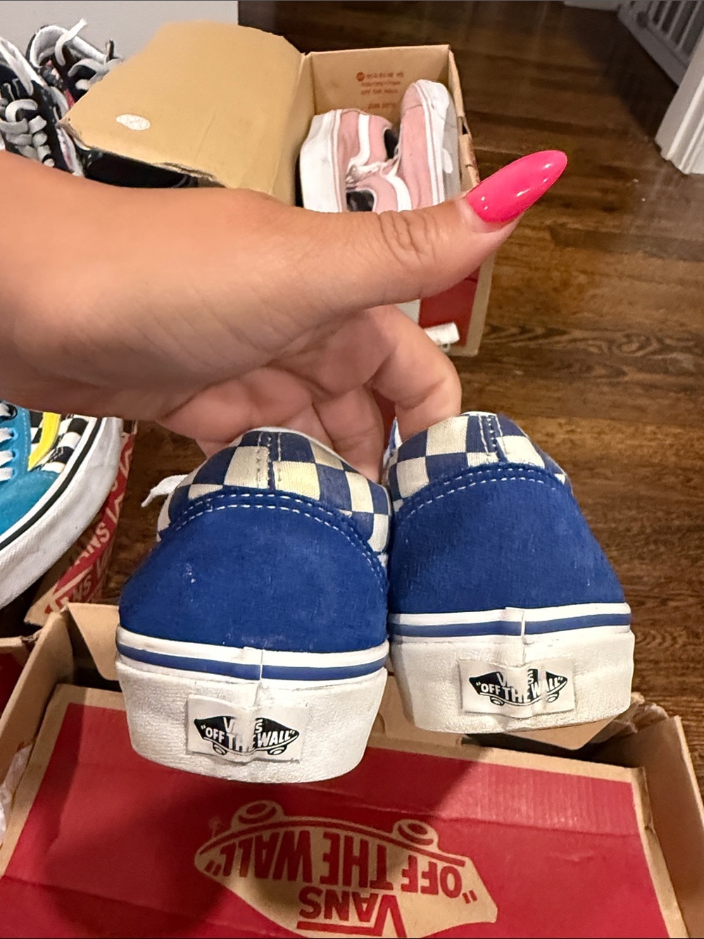 Vans Classic Old Skool Blue & White Checkerboard Sneakers - Picture 3 of 4